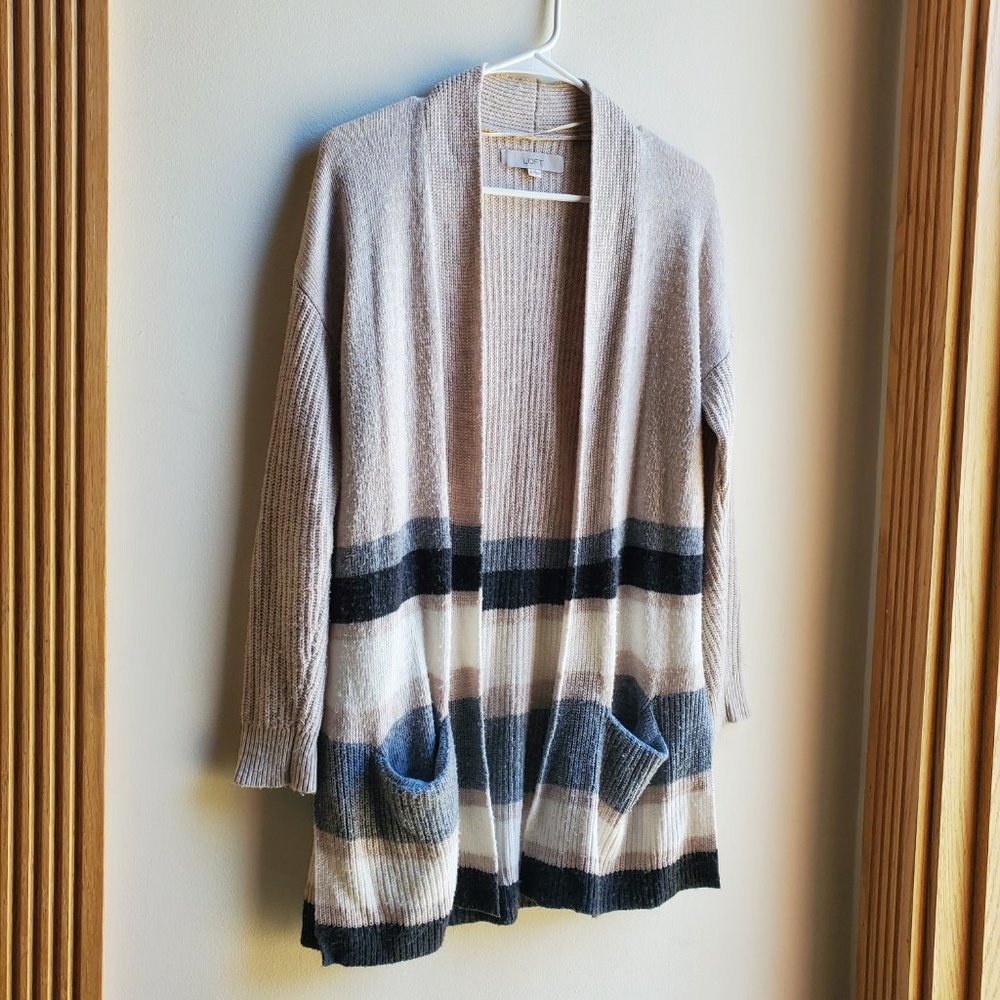 Loft Multi-Color Striped Open Cardigan Size Xs - image 7